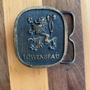 Vintage Lowenbrau Brass Belt Buckle circa 1975